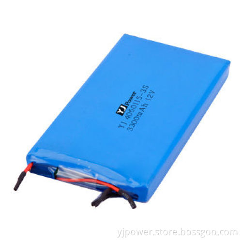 12V lithium polymer battery pack with 3300mAh, RoHS certified, 12 x 60 x 115mm size, 186g